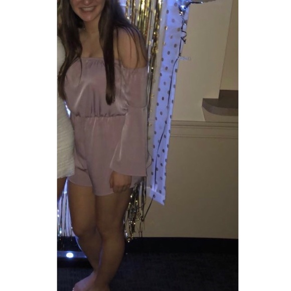 mauve long sleeve off the shoulder romper - Picture 2 of 3